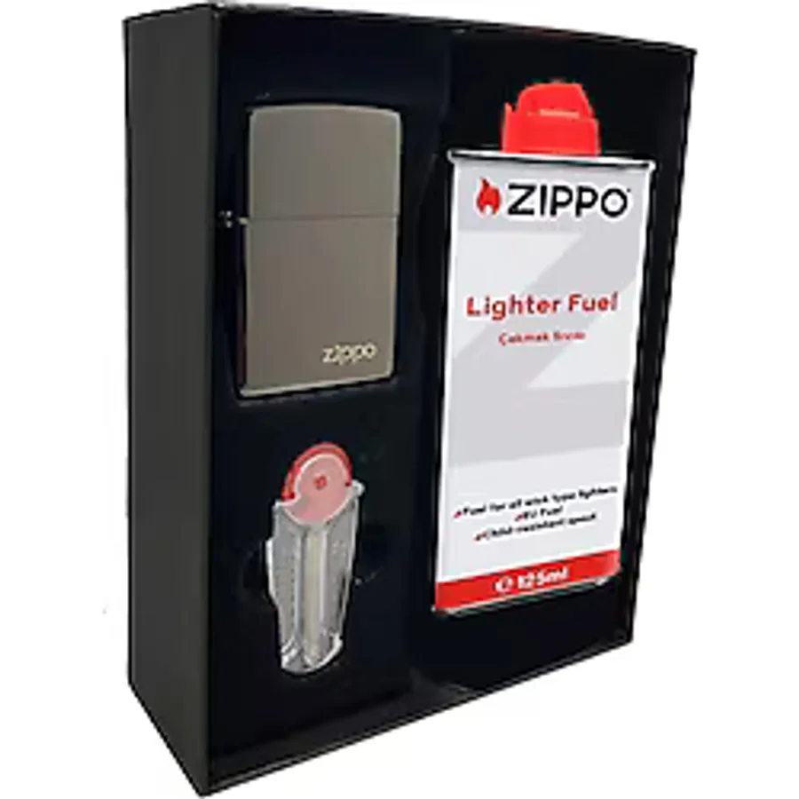 Zippo Çakmak Parlak Siyah Hediyelik Kutu Benzin Taş Set du10-2475