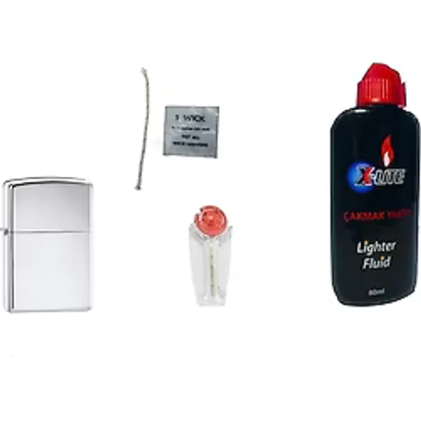 Zippo Gümüş Benzinli Çakmak X-Lite Benzin 80Ml Zippo Taşı Fitil