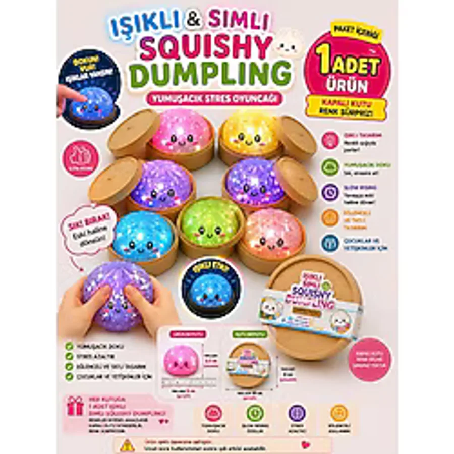 Ziventa 1 Adet Büyük Boy Işıklı Light Glitter Simli Dumpling Slow Rising Stres Oyuncağı Squishy Yumuşacık Kawaii Sıkılabilir Oyuncak Blind Box Kapalı Kutu Çin Mantısı Mystery Sukuşi - Çok Renkli