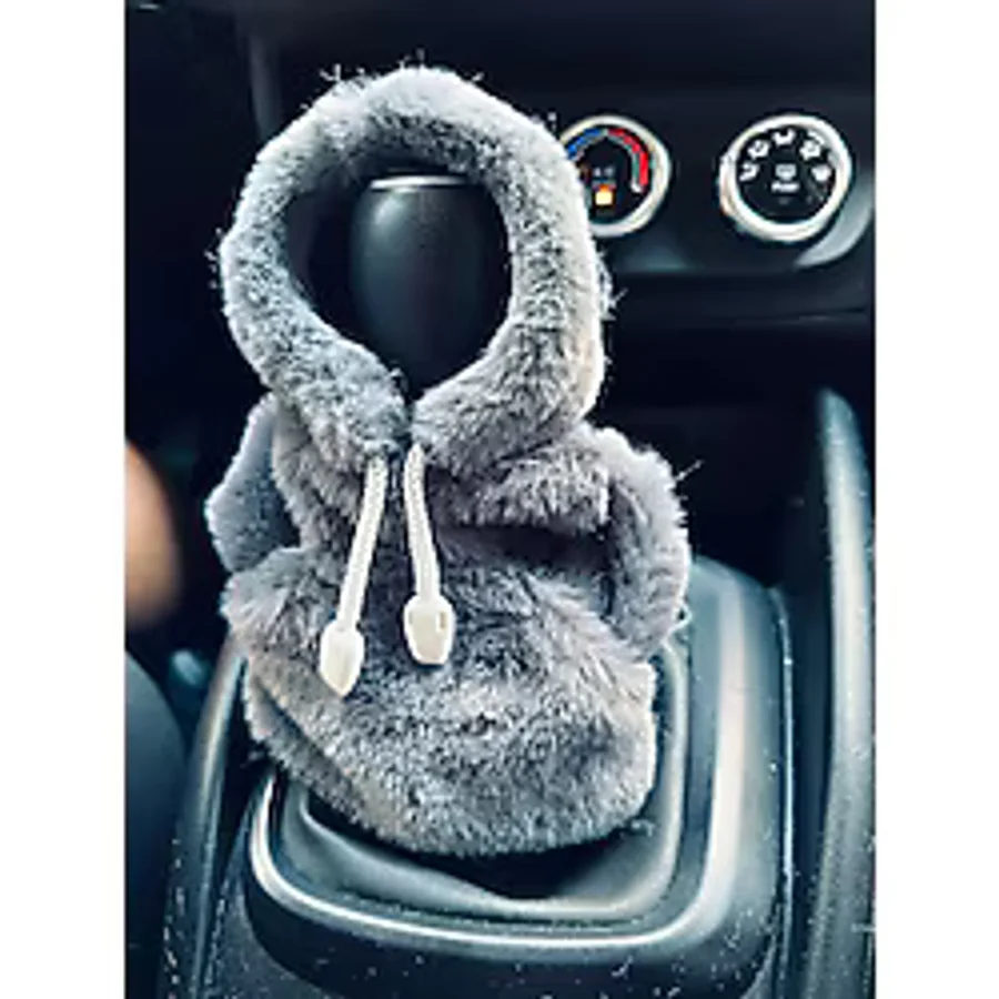 ZOA Vites Süsü Gri Peluş Hoodie Kapşonlu Araba Vites Poları Pamuk