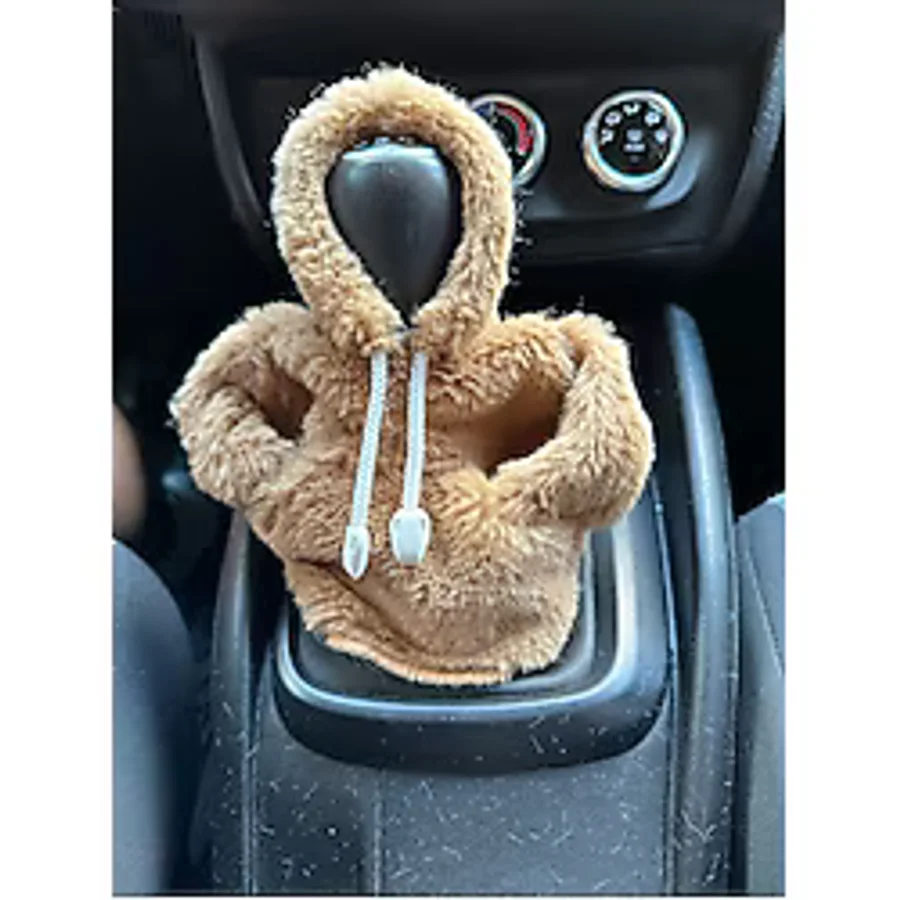 ZOA Vites Süsü Kahverengi Yumuşak Peluş Hoodie Kapşonlu Araba Vites Poları Pamuk