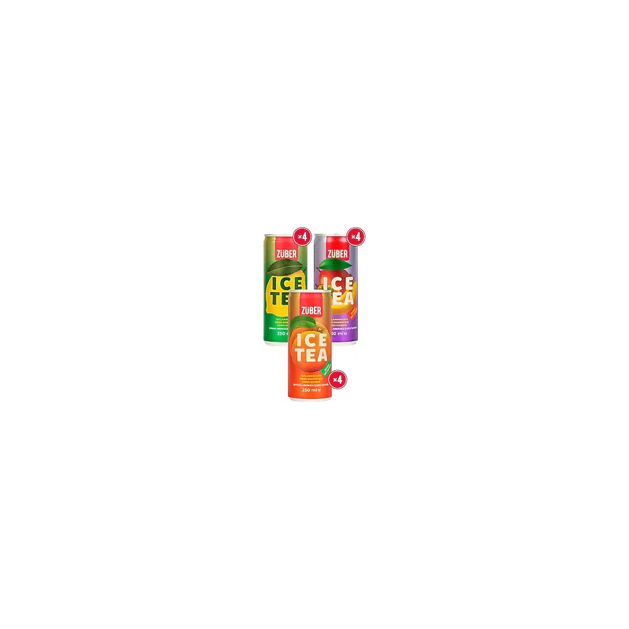 Züber Ice Tea Soğuk Çay Deneme Paketi 250ml x 12 Adet (Limon, Şeftali, Tropik)