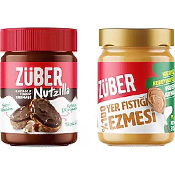 Züber Nutzilla Kakaolu Fındık Kreması 315g + %100 Yer Fıstığı Ezmesi 315g - 315 gr