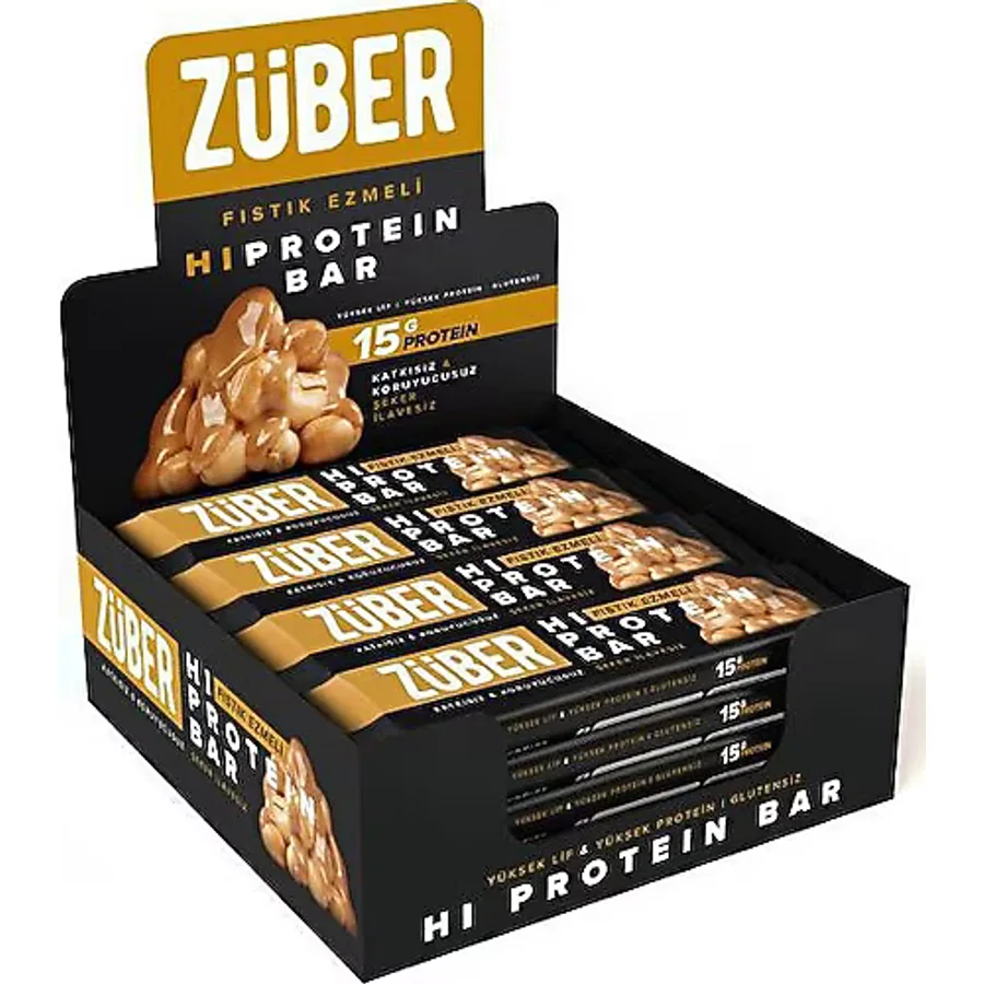 Züber Şeker İlavesiz Fıstık Ezmeli 45 gr 12'li Yüksek Protein Bar