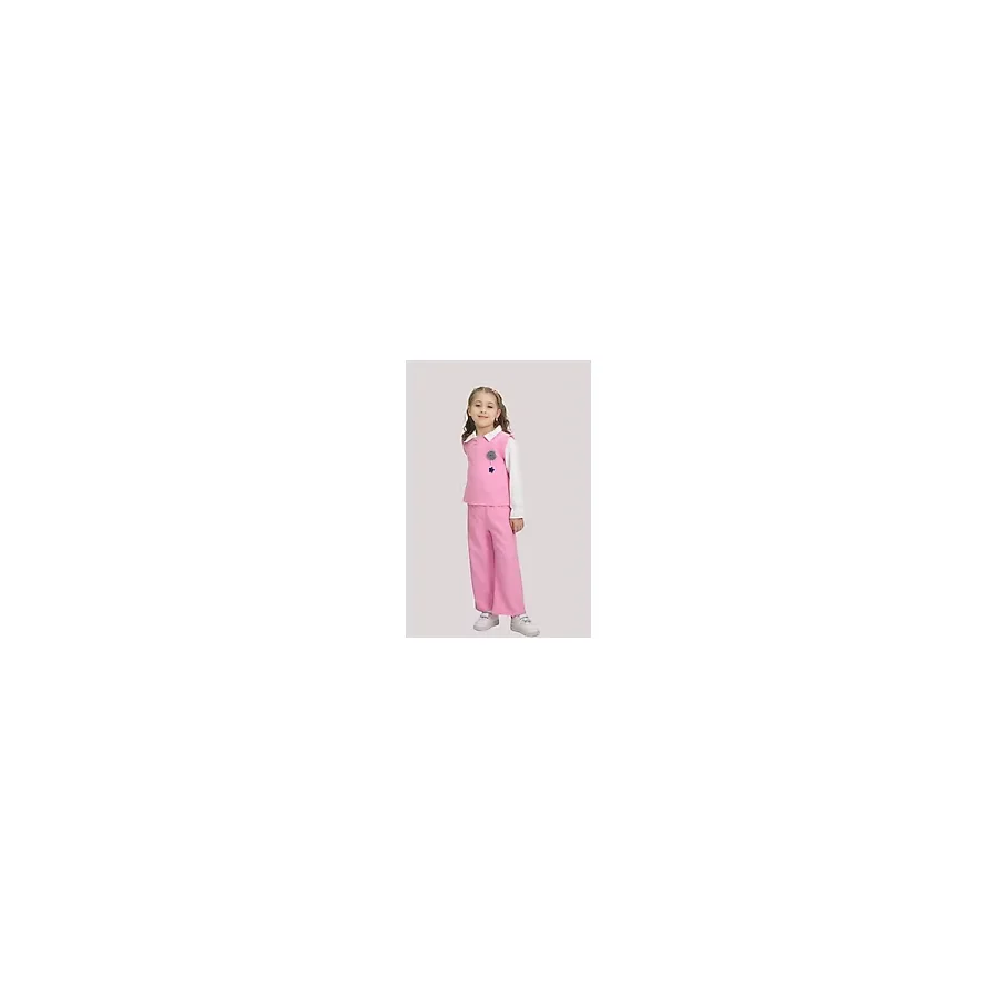 Zubi Baby & Kids Wear Kız Çocuk Pembe Kapüşonlu Yelekli Bluz ve Ispanyol Paça Pantolon Takımı (Üç Parça) - 7 Yaş