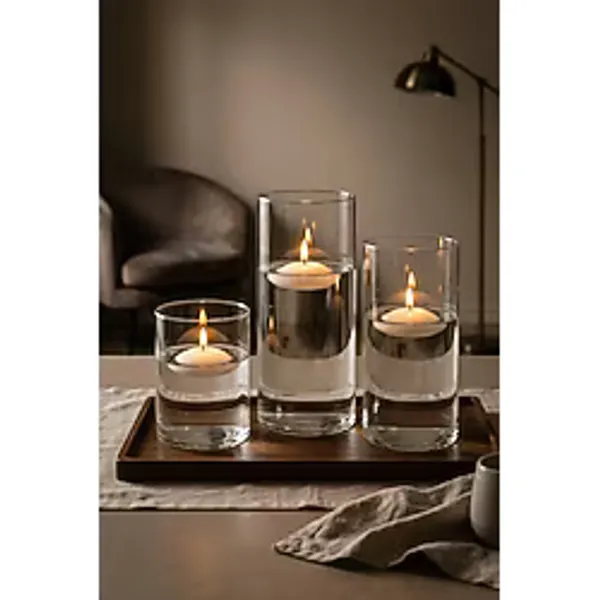 Zuri Design Cam Şamdan Mumluk 3'Lü Set - Dekoratif Silindir Mumluk Vazo 9X10 - 9X14 - 9X18 ( Mum Dahil Değildir )