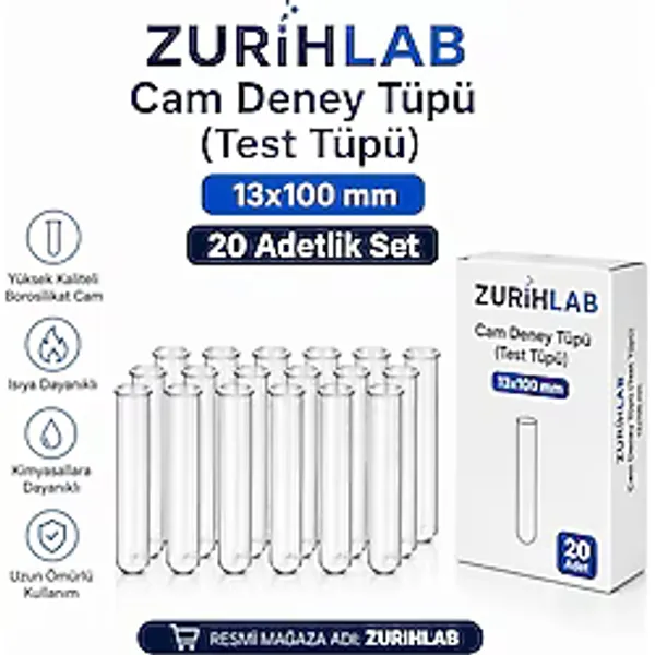ZURIHLAB Cam Deney Tüpü 13x100 mm - Test Tüpü - 20 Adetlik Set