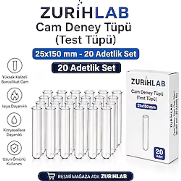 ZURIHLAB Cam Deney Tüpü 25x150 mm - 20 Adetlik Set