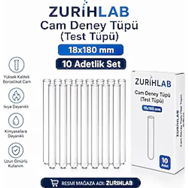 ZURIHLAB Cam Deney Tüpü (Test Tüpü) 18x180 mm - 10 Adetlik Set