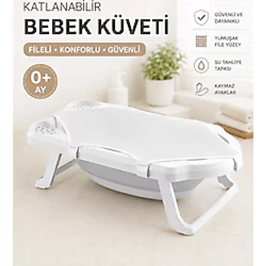 Zuu Baby Bebek Küveti Katlanabilir File Hediyeli 2 Li Set Uf Gri