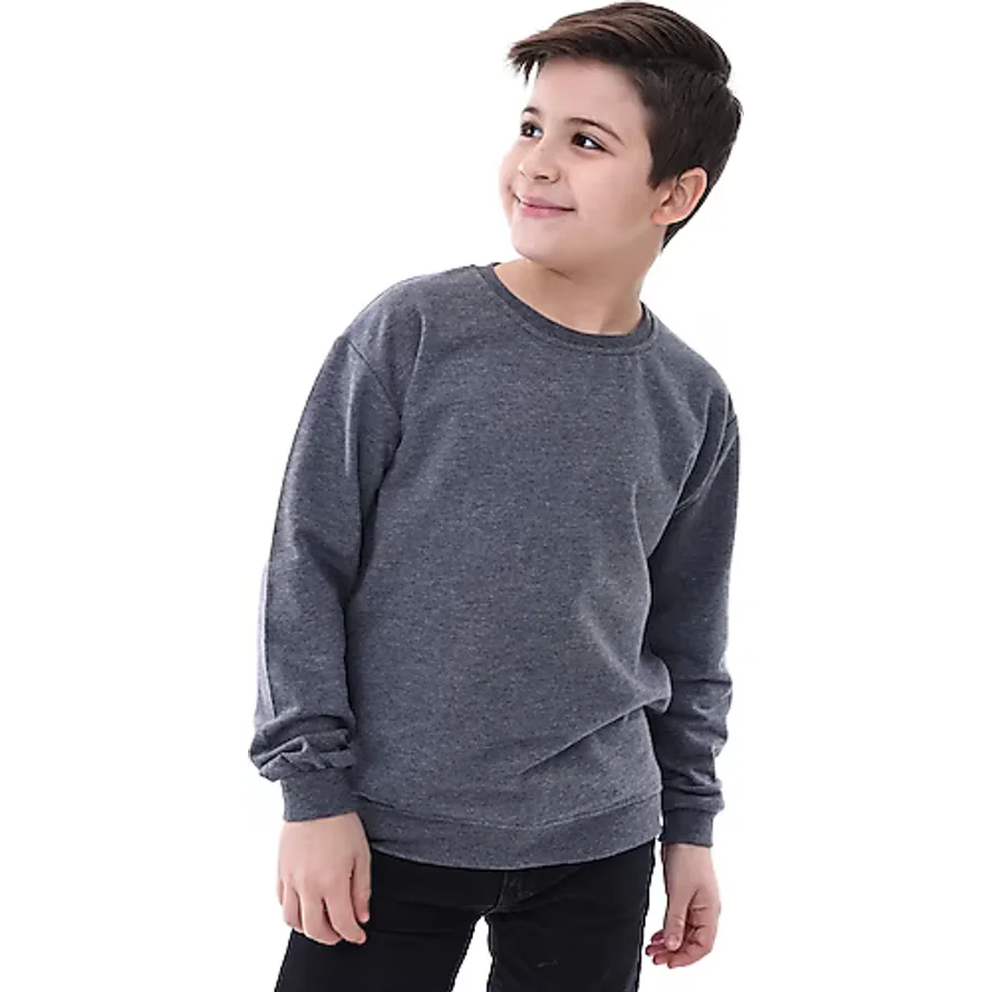 Zuzunga Basic Bisiklet Yaka Şardonlu Çocuk Sweatshirt 3-10 Yaş Krem